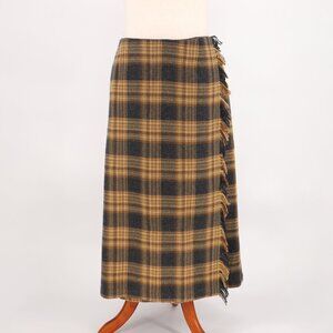 NWT DENIM&CO. Vintage Plaid Fringe Trim Wrap Midi Skirt Wool Blend Size 24W